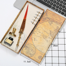 Load image into Gallery viewer, Natural Peacock Feather Dip Pen Boxed Set
