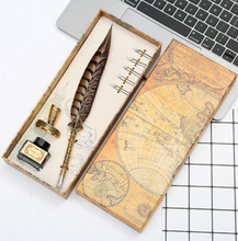 Load image into Gallery viewer, Natural Peacock Feather Dip Pen Boxed Set

