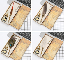 Load image into Gallery viewer, Natural Peacock Feather Dip Pen Boxed Set

