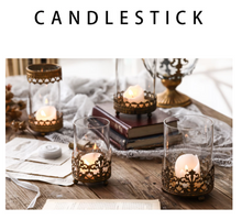 Load image into Gallery viewer, &quot;Arna Collection&quot; Creative Metal Carved Glass Candelabra French Vintage Candle Holder
