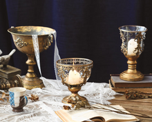 Load image into Gallery viewer, &quot;Arna Collection&quot; Creative Metal Carved Glass Candelabra French Vintage Candle Holder
