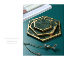 Load image into Gallery viewer, &quot;Arna Lisa&quot; 3 Piece Plate Set - Natural Marble Plates Creativity Gold Inlay Display Trays
