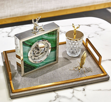 Load image into Gallery viewer, European Classical Silver Deer Table Clock Creativity Silver Iron Frame Marble Texture Vintage Clocks Office Desktop Ornaments
