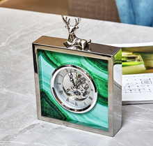 Load image into Gallery viewer, European Classical Silver Deer Table Clock Creativity Silver Iron Frame Marble Texture Vintage Clocks Office Desktop Ornaments
