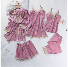 Load image into Gallery viewer, &quot;Arna&quot; Collection - Quality Lace 5 Piece Satin Sleepwear
