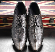 Load image into Gallery viewer, Mens Leather Carved Business Pointed Toe Shoes - Silver or Burgundy
