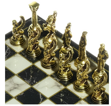 Load image into Gallery viewer, &quot;Arna Lisa&quot; Luxury Vintage Finest Collection - Chess Set Chrome Metal Gold Silver Pegasus Figure Marble
