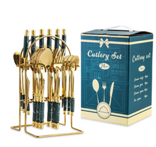 Load image into Gallery viewer, &quot;Arna Lisa&quot; Royal Collection - Luxury 24 Piece Cutlery Set + Boxed - Many Styles &amp; Colours
