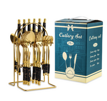 Load image into Gallery viewer, &quot;Arna Lisa&quot; Royal Collection - Luxury 24 Piece Cutlery Set + Boxed - Many Styles &amp; Colours
