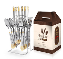 Load image into Gallery viewer, &quot;Arna Lisa&quot; Royal Collection - Luxury 24 Piece Cutlery Set + Boxed - Many Styles &amp; Colours
