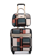 Load image into Gallery viewer, Designer Material &amp; Leather 2 Piece Rolling Luggage Set - Many Sizes
