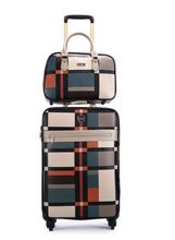 Load image into Gallery viewer, Designer Material &amp; Leather 2 Piece Rolling Luggage Set - Many Sizes
