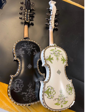 Load image into Gallery viewer, Designer Hardanger Fiddle Norwegian Fiddle 4/4 violin (4*4), Carved Mosaic Shell 4 String / 9 String
