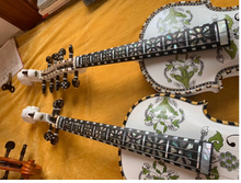 Load image into Gallery viewer, Designer Hardanger Fiddle Norwegian Fiddle 4/4 violin (4*4), Carved Mosaic Shell 4 String / 9 String
