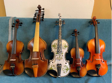 Load image into Gallery viewer, Designer Hardanger Fiddle Norwegian Fiddle 4/4 violin (4*4), Carved Mosaic Shell 4 String / 9 String
