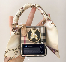 Load image into Gallery viewer, Designer Teddy Bear Samsung Case + Ring Stand - Galaxy Zip Flip 3 - Galaxy Zip Flip 4 (Many Styles)
