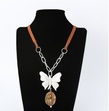 Load image into Gallery viewer, Butterfly Necklace + Leather Rope + Natural Stone
