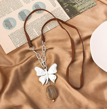 Load image into Gallery viewer, Butterfly Necklace + Leather Rope + Natural Stone
