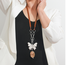 Load image into Gallery viewer, Butterfly Necklace + Leather Rope + Natural Stone
