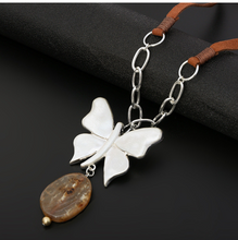 Load image into Gallery viewer, Butterfly Necklace + Leather Rope + Natural Stone

