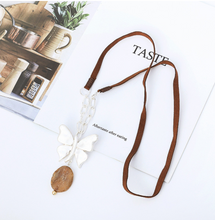 Load image into Gallery viewer, Butterfly Necklace + Leather Rope + Natural Stone
