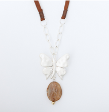 Load image into Gallery viewer, Butterfly Necklace + Leather Rope + Natural Stone
