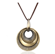 Load image into Gallery viewer, Vintage Ethnic Style Wooden Necklace Large Leaf Round Pendant Sweater Chain
