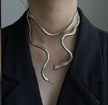 Load image into Gallery viewer, Multilayer Metal Alloy Gold Black Bendy Snake Necklace Bracelet Chunky
