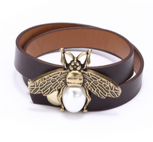 Load image into Gallery viewer, Bee Pendant Charms Bracelet &amp; Bangle Style Brown Leather Metal Button

