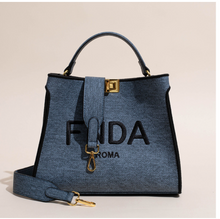 Load image into Gallery viewer, Designer Tote Bag Leather + Gold Black Detail
