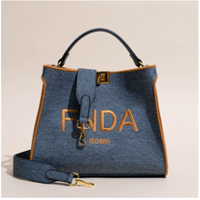 Load image into Gallery viewer, Designer Tote Bag Leather + Gold Black Detail
