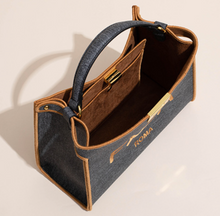 Load image into Gallery viewer, Designer Tote Bag Leather + Gold Black Detail
