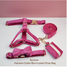 Load image into Gallery viewer, Luxury Pet Leash Engraved Name ID Tag + Collar + Bow Tie - Free Engraving Personalise + Harness + Poop Bag (all Sizes)
