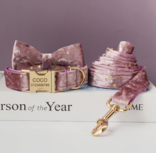 Load image into Gallery viewer, Luxury Pet Leash Engraved Name ID Tag + Collar + Bow - Free Engraving Personalise (all Sizes)

