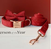 Load image into Gallery viewer, Luxury Pet Leash Engraved Name ID Tag + Collar + Bow - Free Engraving Personalise (all Sizes)

