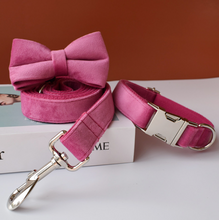 Load image into Gallery viewer, Luxury Pet Leash Engraved Name ID Tag + Collar + Bow - Free Engraving Personalise (all Sizes) + Many Styles/Colours
