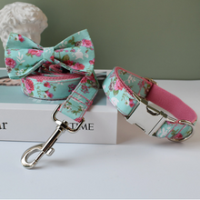 Load image into Gallery viewer, Luxury Pet Leash Engraved Name ID Tag + Collar + Bow - Free Engraving Personalise (all Sizes)
