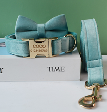 Load image into Gallery viewer, Luxury Pet Leash Engraved Name ID Tag + Collar + Bow - Free Engraving Personalise (all Sizes)
