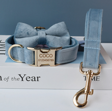 Load image into Gallery viewer, Luxury Pet Leash Engraved Name ID Tag + Collar + Bow - Free Engraving Personalise (all Sizes)
