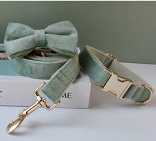 Load image into Gallery viewer, Luxury Pet Leash Engraved Name ID Tag + Collar + Bow - Free Engraving Personalise (all Sizes)
