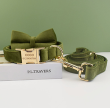 Load image into Gallery viewer, Luxury Pet Leash Engraved Name ID Tag + Collar + Bow - Free Engraving Personalise (all Sizes)
