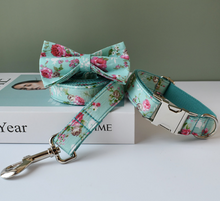Load image into Gallery viewer, Luxury Pet Leash Engraved Name ID Tag + Collar + Bow - Free Engraving Personalise (all Sizes)
