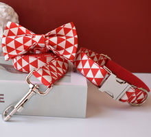 Load image into Gallery viewer, Luxury Pet Leash Engraved Name ID Tag + Collar + Bow - Free Engraving Personalise (all Sizes)
