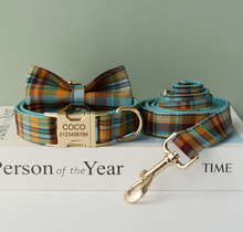 Load image into Gallery viewer, Luxury Pet Leash Engraved Name ID Tag + Collar + Bow - Free Engraving Personalise (all Sizes)

