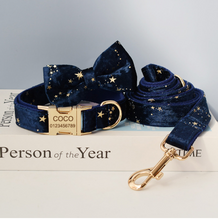Load image into Gallery viewer, Luxury Pet Leash Engraved Name ID Tag + Collar + Bow - Free Engraving Personalise (all Sizes)
