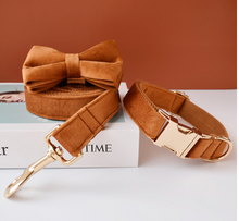 Load image into Gallery viewer, Luxury Pet Leash Engraved Name ID Tag + Collar + Bow - Free Engraving Personalise (all Sizes)
