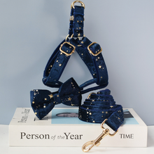 Load image into Gallery viewer, Luxury Pet Leash Engraved Name ID Tag + Harness + Bow Tie - Free Engraving Personalise (all Sizes) Many Styles

