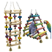 Load image into Gallery viewer, Parrot Hanging Wooden Rainbow Climbing Ladder Toy With Bells, Bird Cage Accessories
