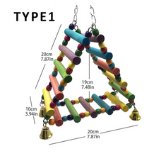 Load image into Gallery viewer, Parrot Hanging Wooden Rainbow Climbing Ladder Toy With Bells, Bird Cage Accessories
