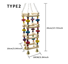 Load image into Gallery viewer, Parrot Hanging Wooden Rainbow Climbing Ladder Toy With Bells, Bird Cage Accessories
